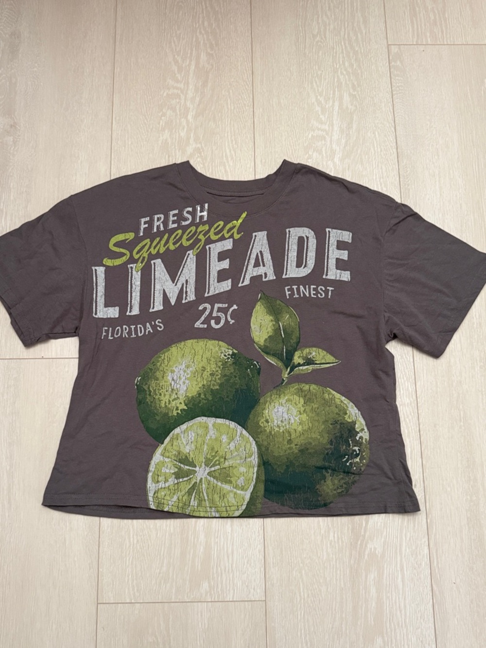 ✨Vinyl Icons Limeade Graphic Crop Tee - Dark Gray with Green Print